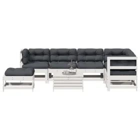 Set muebles jardín con cojines 8 pzas madera maciza pino blanco by vidaXL, Garden sets - Ref: Foro24-3250561, Price: 686,20 €...