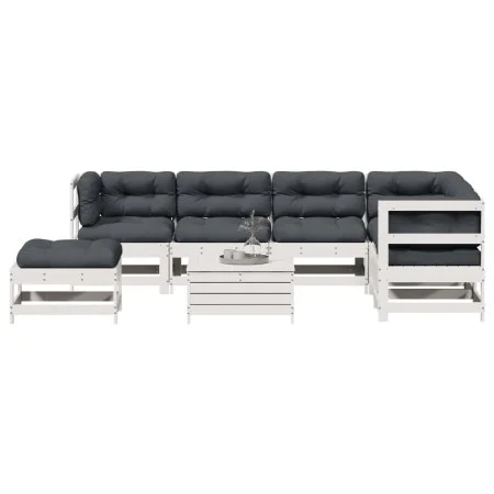 Set muebles jardín con cojines 8 pzas madera maciza pino blanco by vidaXL, Garden sets - Ref: Foro24-3250561, Price: 687,11 €...