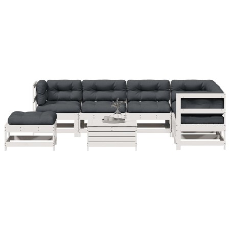 Set muebles jardín con cojines 8 pzas madera maciza pino blanco by vidaXL, Garden sets - Ref: Foro24-3250561, Price: 694,60 €...
