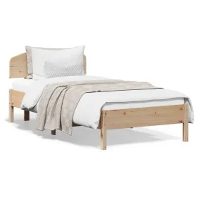 Bed frame with headboard solid pine wood 90x200 cm by vidaXL, Beds and slatted bases - Ref: Foro24-3207221, Price: 118,47 €, ...