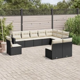 Gartensofa-Set, 10-teilig, mit schwarzen Kissen und synthetischem Rattan. von vidaXL, Modulare Sofas für den Außenbereich - R...