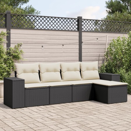 Gartenmöbel-Set 5-teilig mit schwarzen Polstern aus synthetischem Rattan von vidaXL, Gartensets - Ref: Foro24-3254823, Preis:...