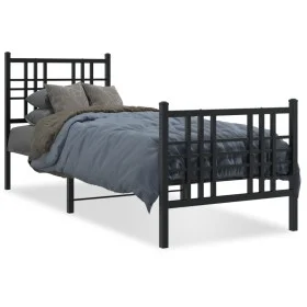 Bed frame with headboard and black metal footboard 80x200 cm by vidaXL, Beds and slatted bases - Ref: Foro24-376333, Price: 8...