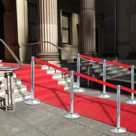 Airport-style ribbon barrier with silver steel supports by vidaXL, Safety barriers - Ref: Foro24-51160, Price: 63,21 €, Disco...