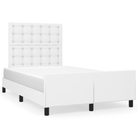 Estructura cama con cabecero cuero sintético blanco 120x190 cm