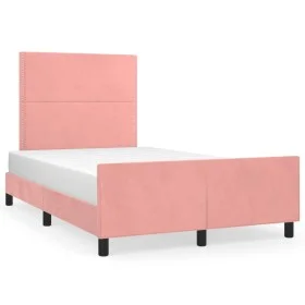 Pink velvet bed frame with headboard 120x190 cm by vidaXL, Beds and slatted bases - Ref: Foro24-3270577, Price: 159,42 €, Dis...