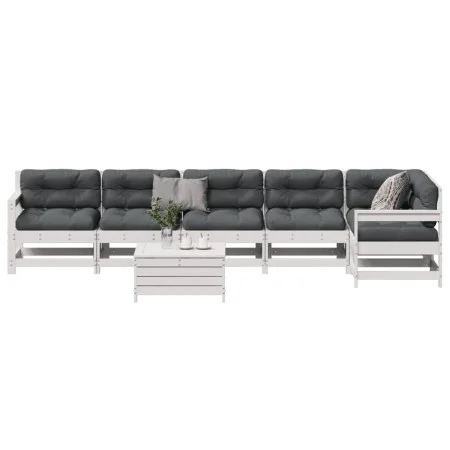Gartenmöbel-Set 7-teilig mit Kissen aus massivem weißem Kiefernholz. von vidaXL, Gartensets - Ref: Foro24-3250893, Preis: 597...