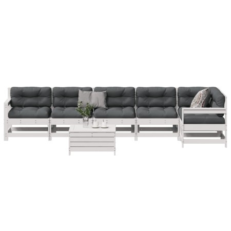 Set muebles jardín 7 pzas con cojines madera maciza pino blanco by vidaXL, Garden sets - Ref: Foro24-3250893, Price: 603,00 €...
