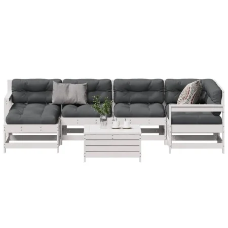 Gartenmöbel-Set 7-teilig mit Kissen aus massivem weißem Kiefernholz. von vidaXL, Gartensets - Ref: Foro24-3250937, Preis: 587...