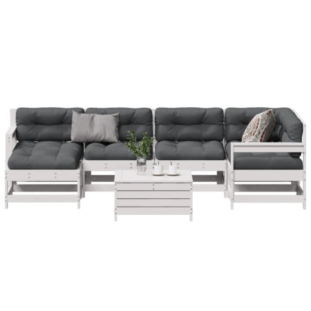 Set muebles jardín 7 pzas con cojines madera maciza pino blanco by vidaXL, Garden sets - Ref: Foro24-3250937, Price: 594,50 €...