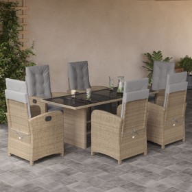 Set comedor de jardín 7 pzas con cojines ratán sintético beige