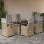 Set comedor de jardín 7 pzas con cojines ratán sintético beige by vidaXL, Garden sets - Ref: Foro24-3212496, Price: 1,00 €, D...