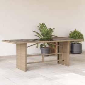 Mesa de jardín superficie de vidrio ratán PE beige 190x80x74 cm