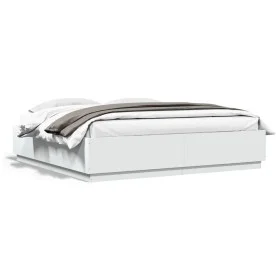 Estructura cama y luces LED madera ingeniería blanca 200x200 cm de vidaXL, Camas y somieres - Ref: Foro24-3209583, Precio: 19...