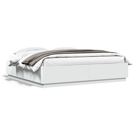 White engineered wood bed frame and LED lights 200x200 cm by vidaXL, Beds and slatted bases - Ref: Foro24-3209583, Price: 192...