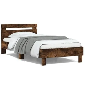 Smoked oak engineered wood bed with headboard 100x200 cm by vidaXL, Beds and slatted bases - Ref: Foro24-838530, Price: 77,45...