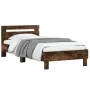 Smoked oak engineered wood bed with headboard 100x200 cm by vidaXL, Beds and slatted bases - Ref: Foro24-838530, Price: 77,45...