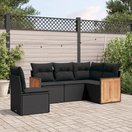 Gartenmöbel-Set 5-teilig mit schwarzen Polstern aus synthetischem Rattan von vidaXL, Gartensets - Ref: Foro24-3260053, Preis:...