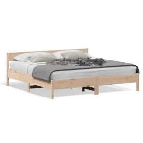 Bed frame with solid pine wood headboard 180x200 cm by vidaXL, Beds and slatted bases - Ref: Foro24-3216212, Price: 168,20 €,...