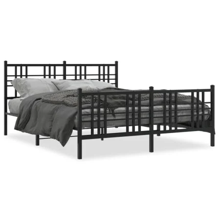 Bettgestell mit Kopf- und Fußteil aus schwarzem Metall, 150 x 200 cm von vidaXL, Betten und Lattenroste - Ref: Foro24-376344,...