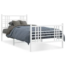 Metal bed frame with headboard and footboard white 90x200 cm by vidaXL, Beds and slatted bases - Ref: Foro24-376384, Price: 8...