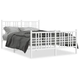 Metal bed frame with headboard and white footboard 140x200 cm by vidaXL, Beds and slatted bases - Ref: Foro24-376392, Price: ...