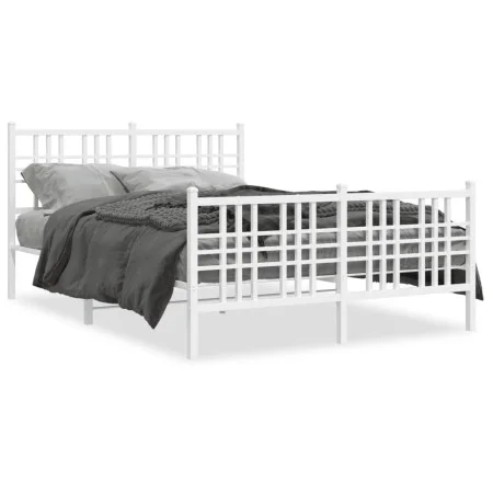 Estructura cama metal con cabecero y estribo blanco 140x200 cm de vidaXL, Camas y somieres - Ref: Foro24-376392, Precio: 129,...