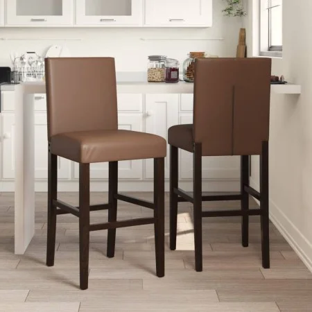 Taburetes altos 2 uds madera maciza de caucho y cuero sintético by vidaXL, Kitchen stools - Ref: Foro24-4006184, Price: 156,0...