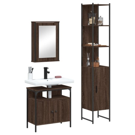 Set de muebles baño 3 pzas madera contrachapada roble marrón