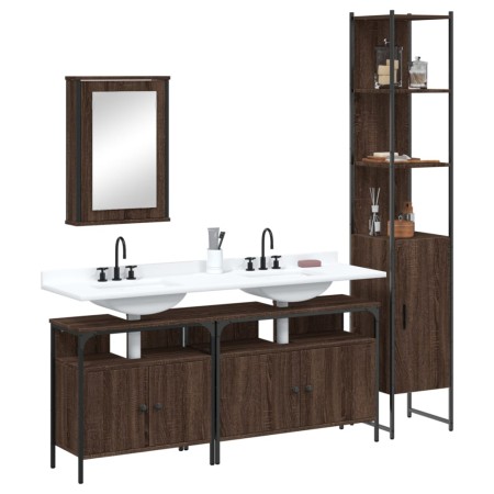 Set de muebles baño 4 pzas madera contrachapada roble marrón