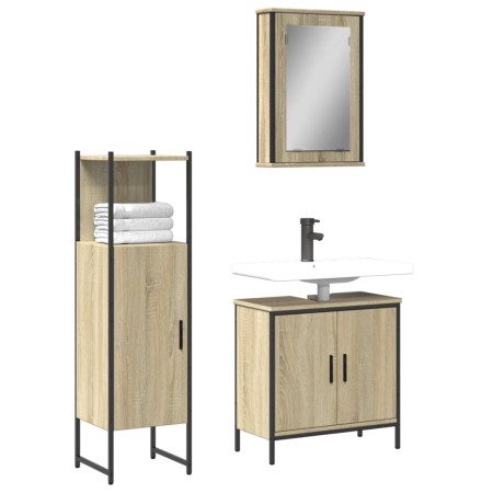 Set de muebles de baño 3 pzas madera contrachapada roble Sonoma by vidaXL, Bathroom furniture - Ref: Foro24-3214821, Price: 1...