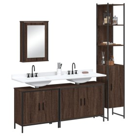 Set de muebles baño 4 pzas madera contrachapada roble marrón