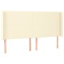 Cabecero con orejas de cuero sintético crema 203x16x118/128 cm