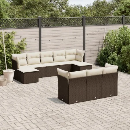 Set de sofás de jardín 10 pzas y cojines ratán sintético marrón by vidaXL, Garden sets - Ref: Foro24-3218333, Price: 632,82 €...