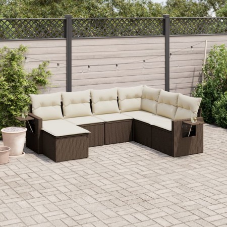 Juego de sofás de jardín 7 piezas con cojines ratán PE marrón by vidaXL, Garden sets - Ref: Foro24-3220502, Price: 464,46 €, ...