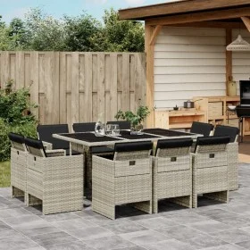 Set de comedor de jardín 11 pzas y cojines ratán sintético gris by vidaXL, Garden sets - Ref: Foro24-3210671, Price: 901,44 €...