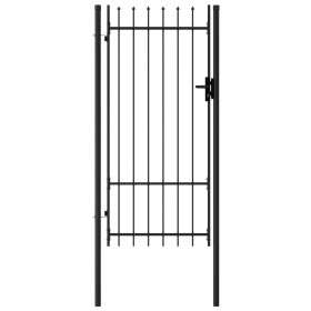 Cancela de valla con una puerta y puntas acero negro 1x2 m