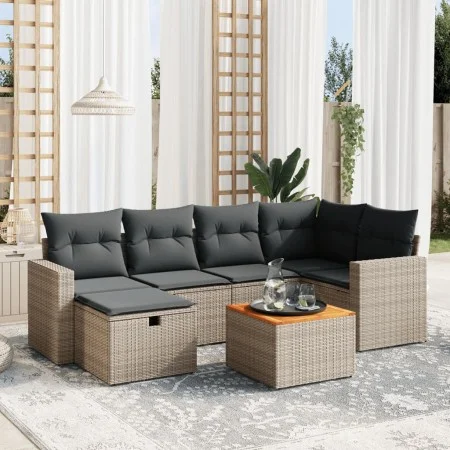 7-teiliges Gartensofa-Set mit grauen PE-Rattan-Kissen. von vidaXL, Gartensets - Ref: Foro24-3264840, Preis: 401,27 €, Rabatt: %