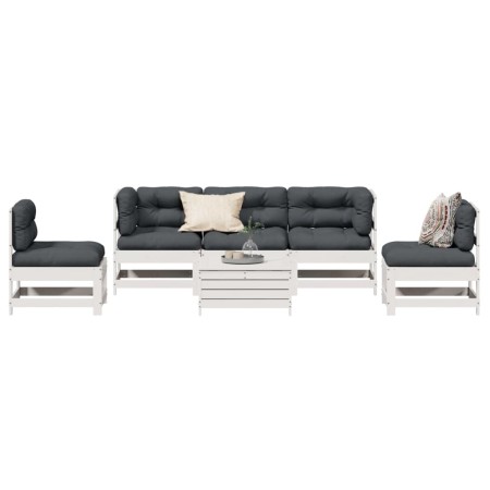 Set muebles jardín 6 pzas con cojines madera maciza pino blanco by vidaXL, Garden sets - Ref: Foro24-3250717, Price: 506,77 €...