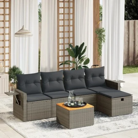 Gartenmöbel-Set, 6-teilig, mit grauen Polstern aus synthetischem Rattan. von vidaXL, Gartensets - Ref: Foro24-3264945, Preis:...