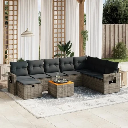Gartenmöbel-Set 9-teilig mit grauen Polstern aus synthetischem Rattan von vidaXL, Gartensets - Ref: Foro24-3264987, Preis: 51...
