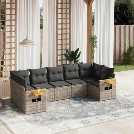 7-teiliges Gartensofa-Set mit grauen PE-Rattan-Kissen. von vidaXL, Gartensets - Ref: Foro24-3227110, Preis: 456,19 €, Rabatt: %