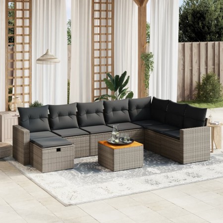 Gartenmöbel-Set 9-teilig mit grauen Polstern aus synthetischem Rattan von vidaXL, Gartensets - Ref: Foro24-3264875, Preis: 51...