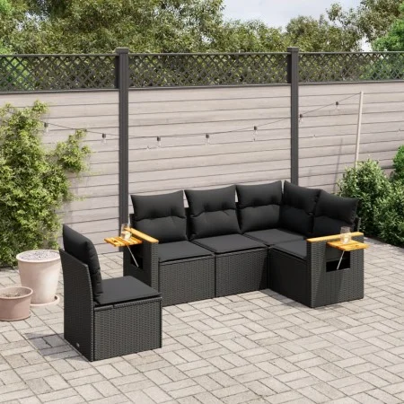 Gartenmöbel-Set 5-teilig mit schwarzen Polstern aus synthetischem Rattan von vidaXL, Gartensets - Ref: Foro24-3226811, Preis:...