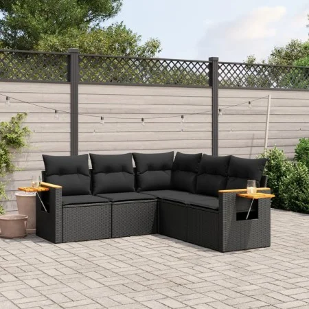 Gartenmöbel-Set 5-teilig mit schwarzen Polstern aus synthetischem Rattan von vidaXL, Gartensets - Ref: Foro24-3226797, Preis:...