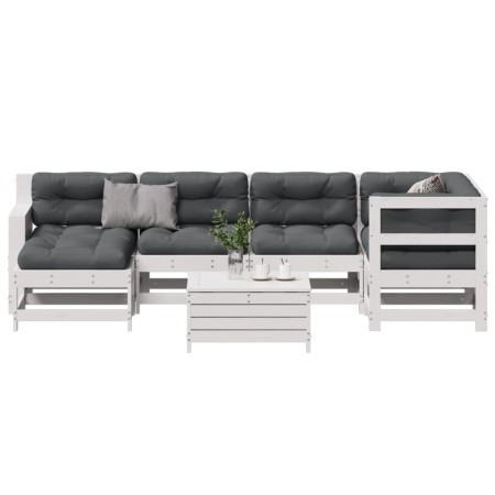 Gartenmöbel-Set 7-teilig mit Kissen aus massivem weißem Kiefernholz. von vidaXL, Gartensets - Ref: Foro24-3250921, Preis: 632...
