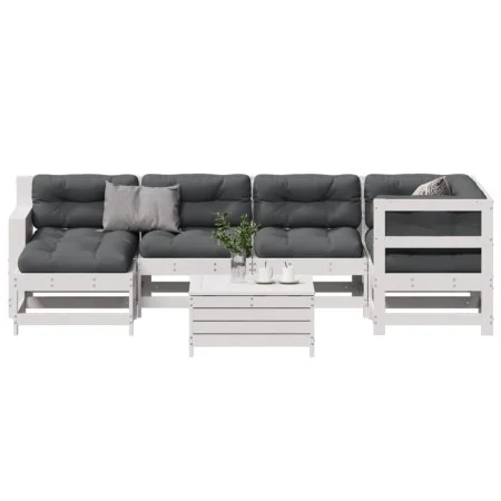 Set muebles jardín 7 pzas con cojines madera maciza pino blanco by vidaXL, Garden sets - Ref: Foro24-3250921, Price: 660,38 €...