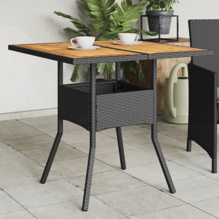 Mesa de jardín superficie de madera ratán PE negro 80x80x75 cm by vidaXL, Garden tables - Ref: Foro24-365519, Price: 82,56 €,...