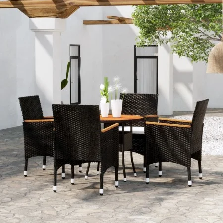5-teiliges Bistro-Gartenmöbel-Set aus synthetischem Rattan und massivem Holz in Schwarz. von vidaXL, Gartensets - Ref: Foro24...