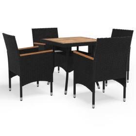 Juego comedor jardín 5 pzas ratán sintético madera maciza negro